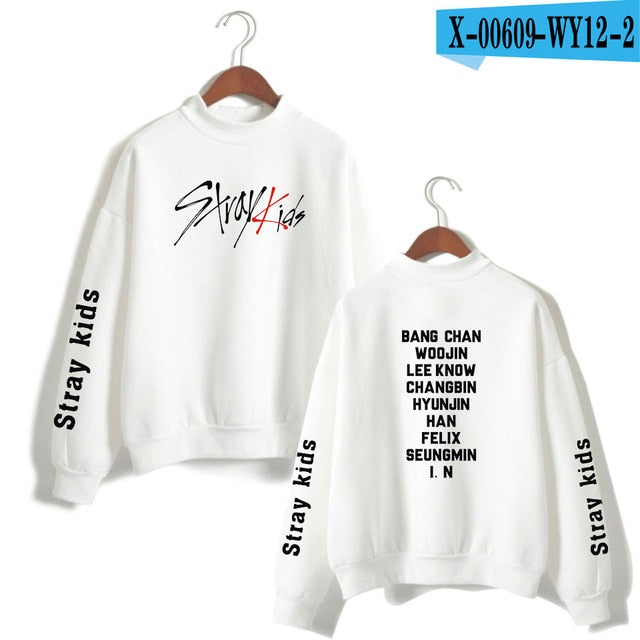 Kpop Stray Kids Turtleneck Hoodies Women Men Hip Hop Sweatshirt Straykids All Member Names Printed Fleece Clothes