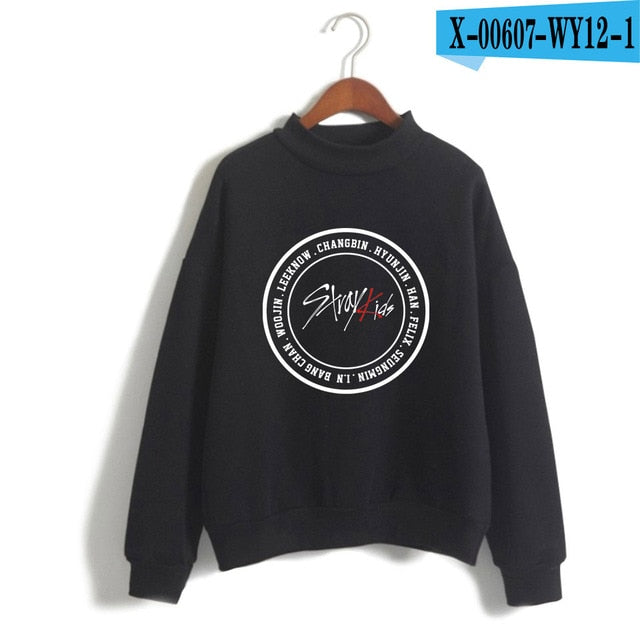Kpop Stray Kids Turtleneck Hoodies Women Men Hip Hop Sweatshirt Straykids All Member Names Printed Fleece Clothes