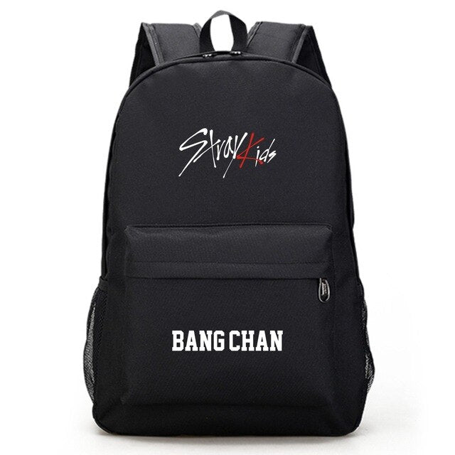 Kpop Stray kids Simple Black backpack traveling school bag Large capacity Wear-resisting polyester kpop stray kids