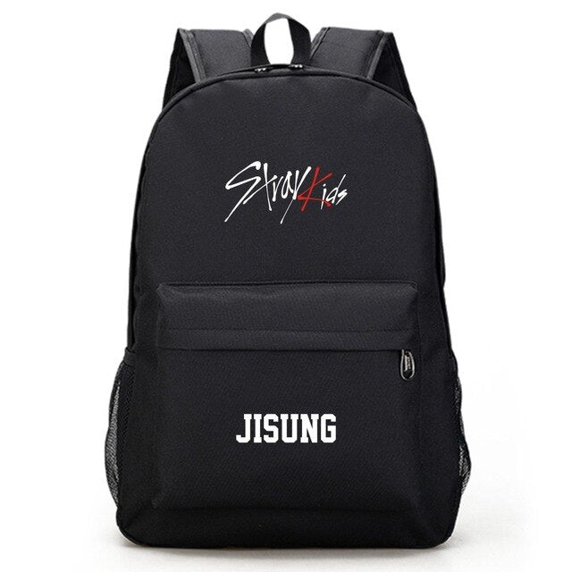 Kpop Stray kids Simple Black backpack traveling school bag Large capacity Wear-resisting polyester kpop stray kids
