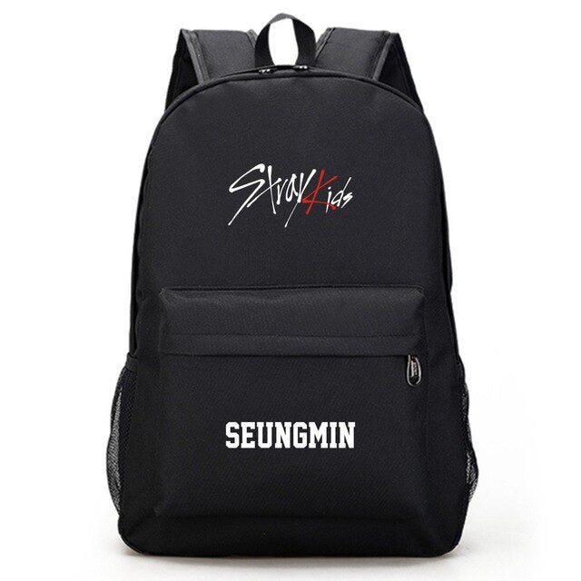 Kpop Stray kids Simple Black backpack traveling school bag Large capacity Wear-resisting polyester kpop stray kids