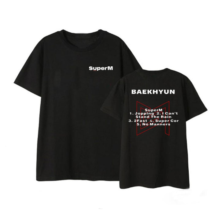 Kpop SuperM Same Cotton Tshirt BAEKHYUN MARK KAI Tee TAEMIN TAEYONG Short Sleeve Shirts Tops