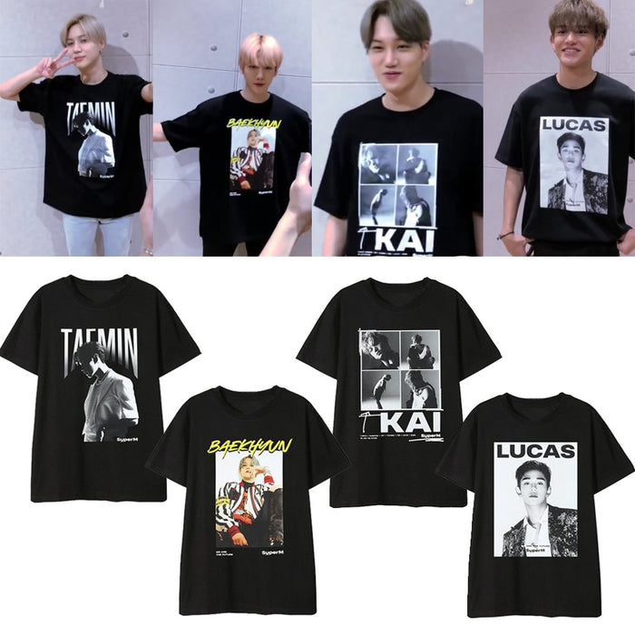 Kpop SuperM Super M BAEKHYUN MARK TAEMIN AR Shirts Fashion Official Same Style Loose Tshirt T Shirt Short Sleeve Tops T-shirt
