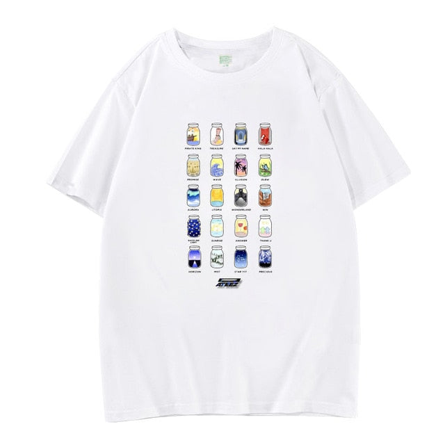 Kpop ateez all member cartoon images printing o neck short sleeve t shirt for summer unisex