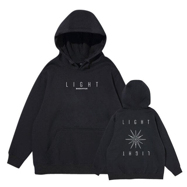 Kpop EXO BAEKHYUN LIGHT concert same printing pullover unisex hoodies fleece/thin loose sweatshirt