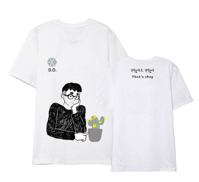 Kpop exo do d.o that's ok cartoon image printing white t shirt for summer style unisex o neck short sleeve t-shirt 3 styles