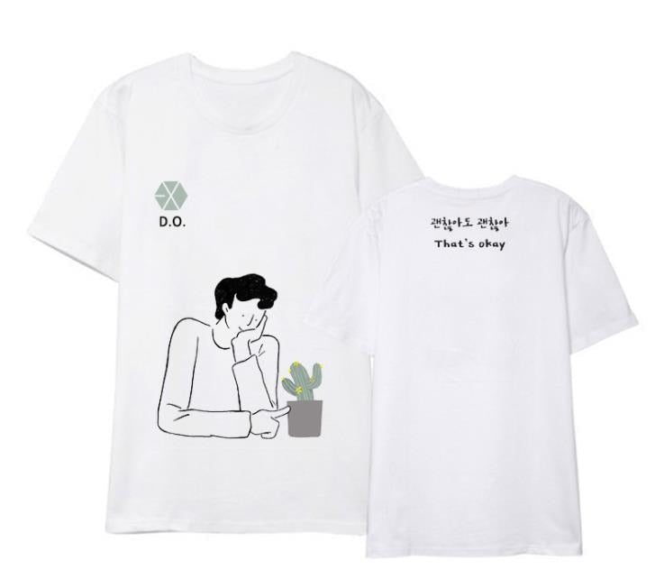 Kpop exo do d.o that's ok cartoon image printing white t shirt for summer style unisex o neck short sleeve t-shirt 3 styles