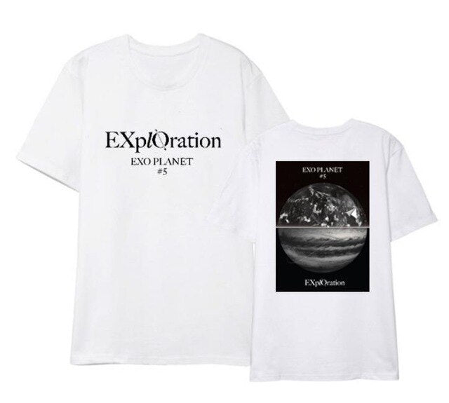 Kpop EXO planet 5 exploration concert same earth printing t shirt summer style unisex black/white o neck short sleeve t-shirt