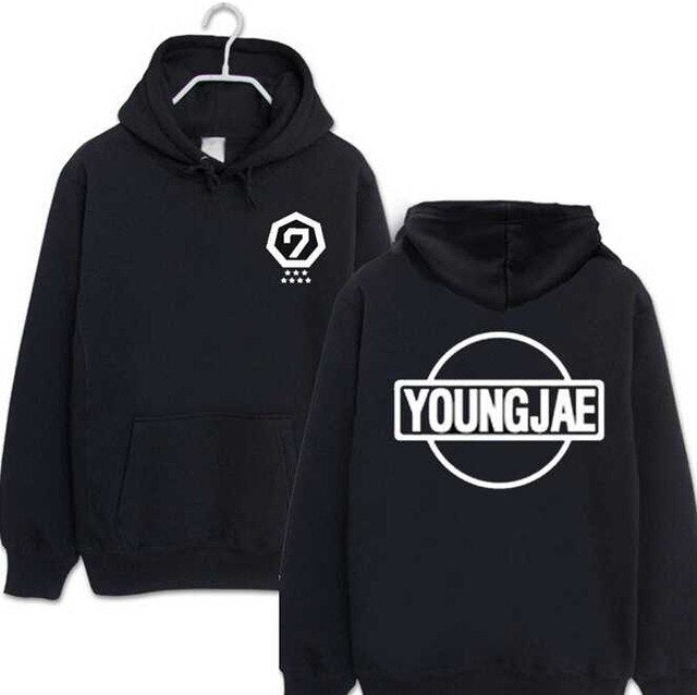 Kpop got7 member name printing black hoodie 2015 autumn men women  loose jackson mark sweatshirt pullover moletom