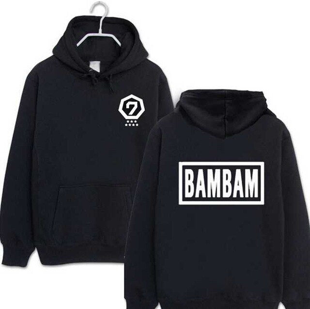 Kpop got7 member name printing black hoodie 2015 autumn men women  loose jackson mark sweatshirt pullover moletom