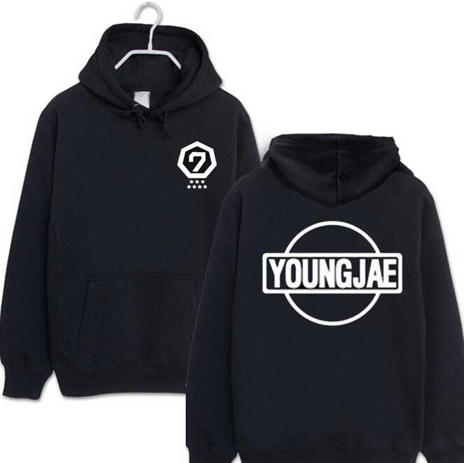Kpop got7 member name printing black hoodie 2015 autumn men women  loose jackson mark sweatshirt pullover moletom