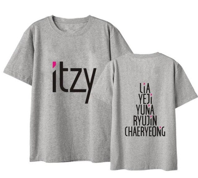 Kpop itzy member name printing black/white/grey t shirt summer style k-pop unisex o neck short sleeve t shirt S-2XL