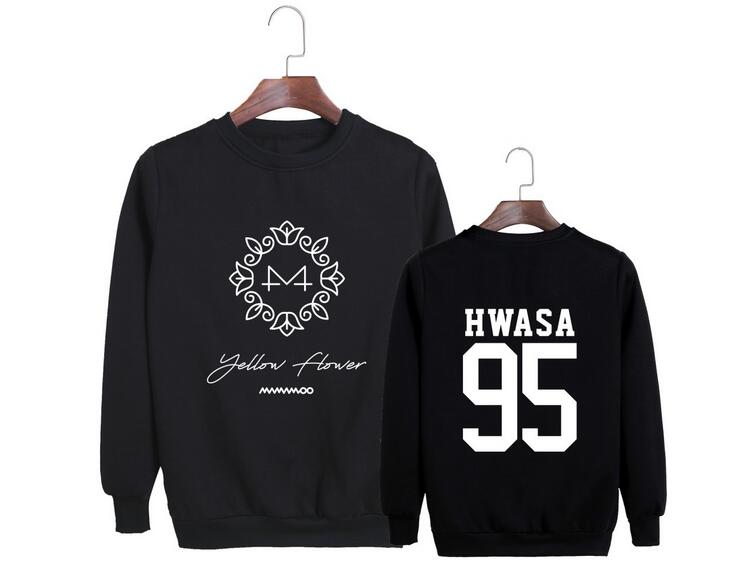 Kpop mamamoo album yellow flower cover and member name printing o neck sweatshirt men women loose pullover hoodies