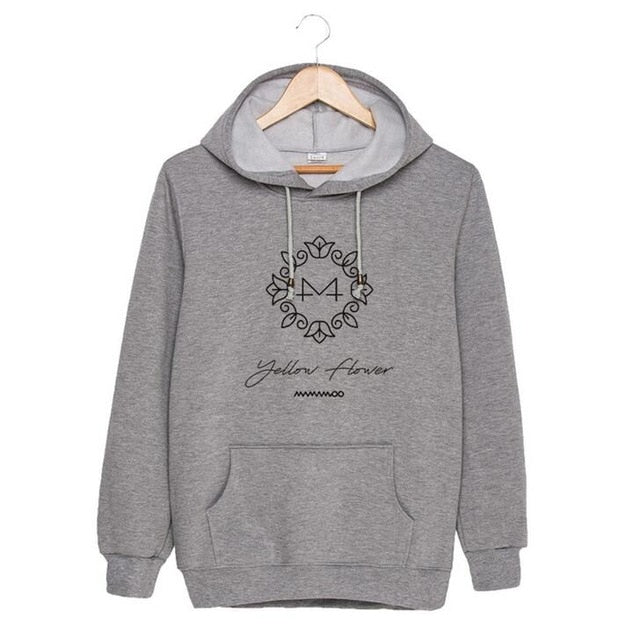 Kpop mamamoo yellow flower cover and member name printing pullover hoodie for fans unisex fleece loose sweatshirt autumn winter