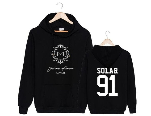 Kpop mamamoo yellow flower cover and member name printing pullover hoodie for fans unisex fleece loose sweatshirt autumn winter