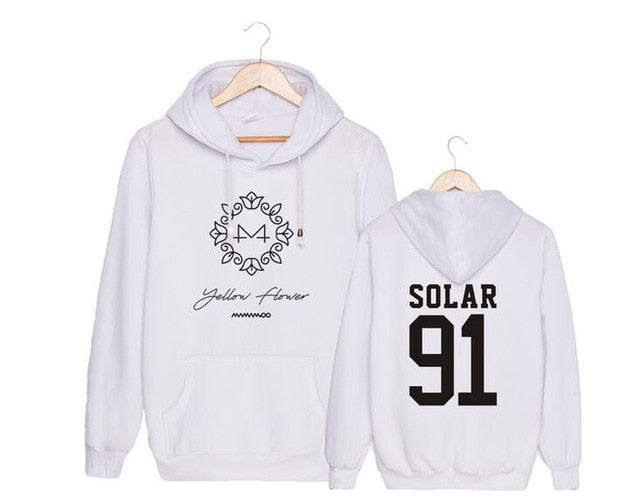 Kpop mamamoo yellow flower cover and member name printing pullover hoodie for fans unisex fleece loose sweatshirt autumn winter