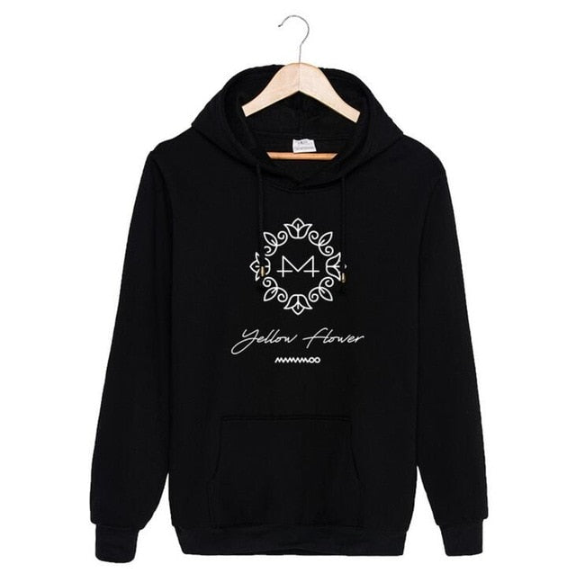 Kpop mamamoo yellow flower cover and member name printing pullover hoodie for fans unisex fleece loose sweatshirt autumn winter