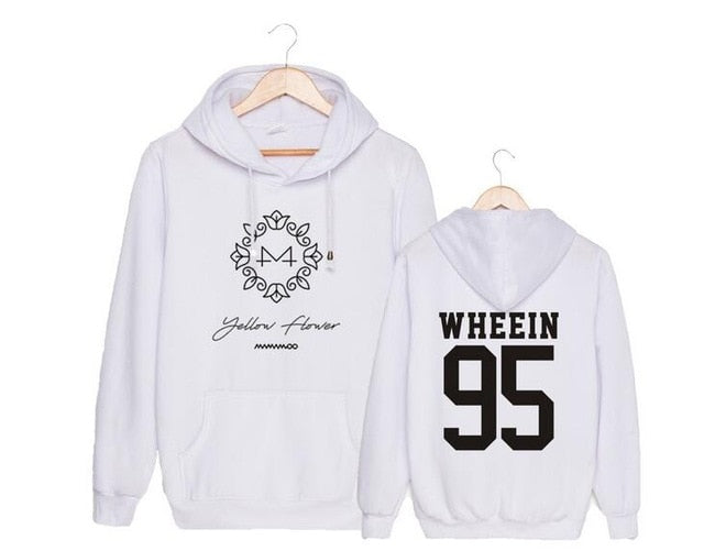 Kpop mamamoo yellow flower cover and member name printing pullover hoodie for fans unisex fleece loose sweatshirt autumn winter