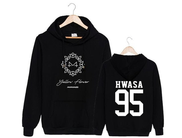 Kpop mamamoo yellow flower cover and member name printing pullover hoodie for fans unisex fleece loose sweatshirt autumn winter