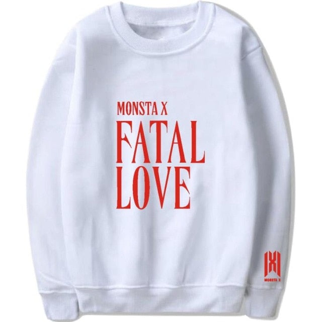 Kpop monsta x new album fatal love same printing o neck pullover hoodies unisex fashion fleece loose sweatshirt