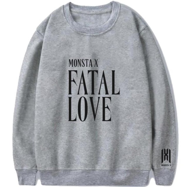 Kpop monsta x new album fatal love same printing o neck pullover hoodies unisex fashion fleece loose sweatshirt