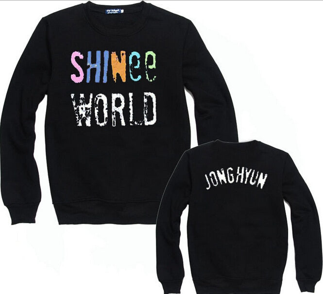 Kpop shinee concert shinee world colorful letter print black hoodies member name print o neck pullover sweatshirt