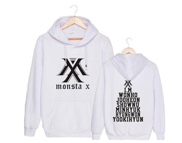 Kpop unisex monsta x logo and all member names pullover Sweatshirt for monbebe supportive fleece loose hoodies - Kpopshop