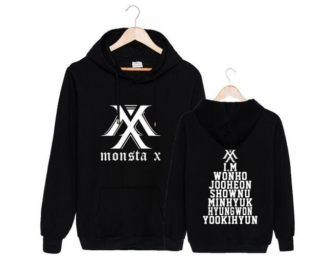Kpop unisex monsta x logo and all member names pullover Sweatshirt for monbebe supportive fleece loose hoodies - Kpopshop