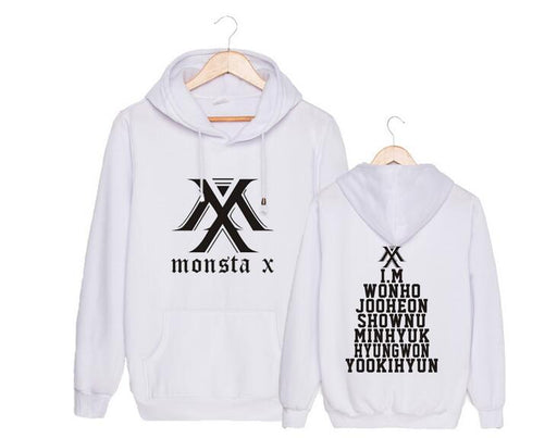Kpop unisex monsta x logo and all member names pullover Sweatshirt for monbebe supportive fleece loose hoodies - Kpopshop