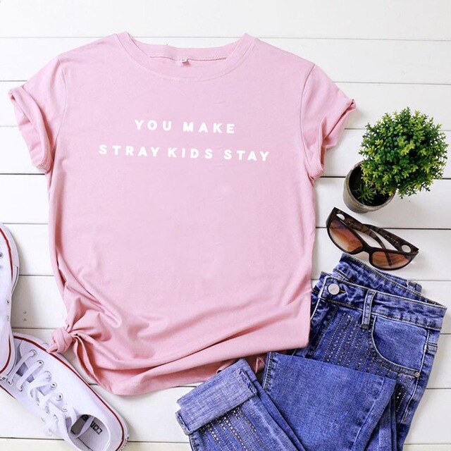 Make Stray Kids Stay Funny T Shirt Women Top Harajuku Tshirt Women Short Sleeve Camisetas Mujer Casual Tee Shirt Femme T-shirt
