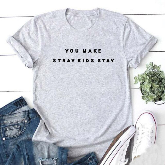 Make Stray Kids Stay Funny T Shirt Women Top Harajuku Tshirt Women Short Sleeve Camisetas Mujer Casual Tee Shirt Femme T-shirt