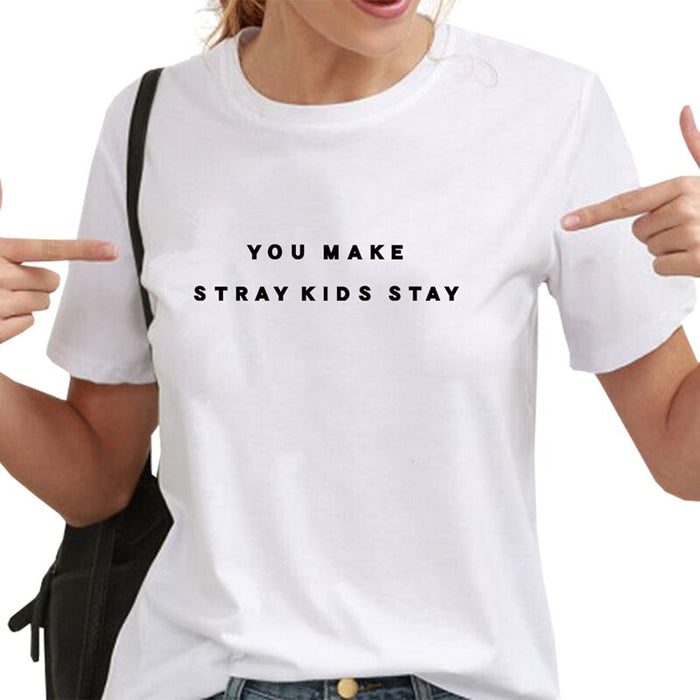 Make Stray Kids Stay Funny T Shirt Women Top Harajuku Tshirt Women Short Sleeve Camisetas Mujer Casual Tee Shirt Femme T-shirt