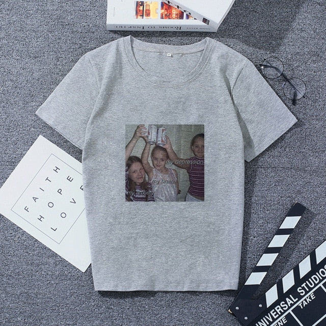 Kpopshop Originals - My Depression My Brain My Anxiety Letter Pink T-Shirt - Kpopshop