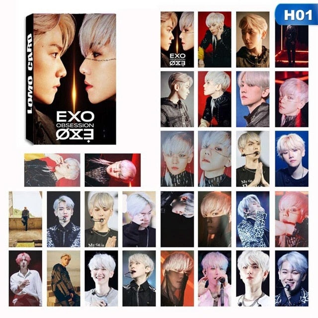 New 30Pcs/set KPOP EXO New OBSESSION 6th Album Photo Card Self Made LOMO Card Photocard