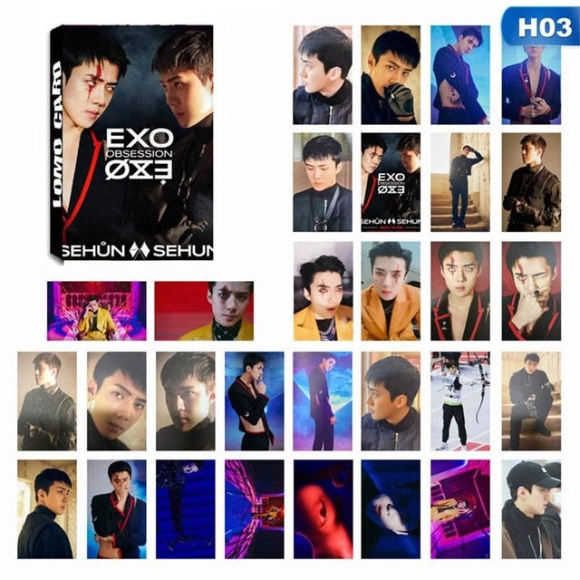New 30Pcs/set KPOP EXO New OBSESSION 6th Album Photo Card Self Made LOMO Card Photocard