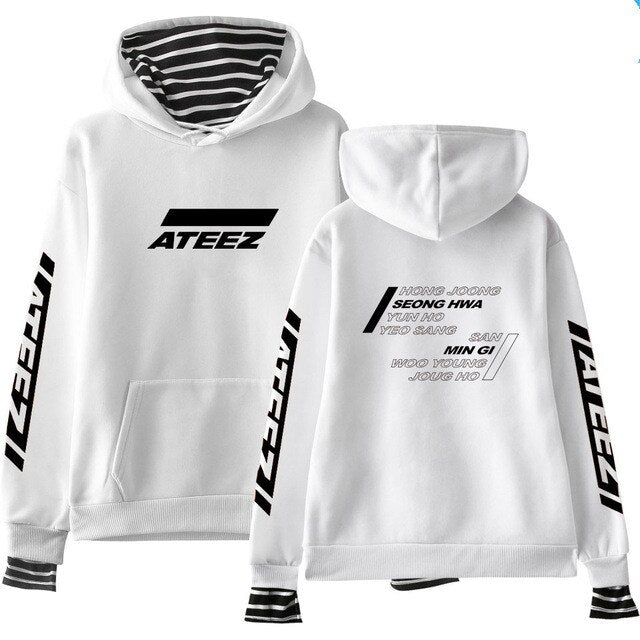Kpop ATEEZ Sweatshirt False Two Piece Women Sweatshirt tshirts Wooyoung Mingi - Kpopshop