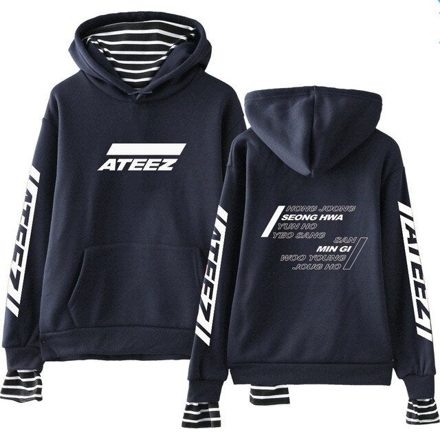 Kpop ATEEZ Sweatshirt False Two Piece Women Sweatshirt tshirts Wooyoung Mingi - Kpopshop