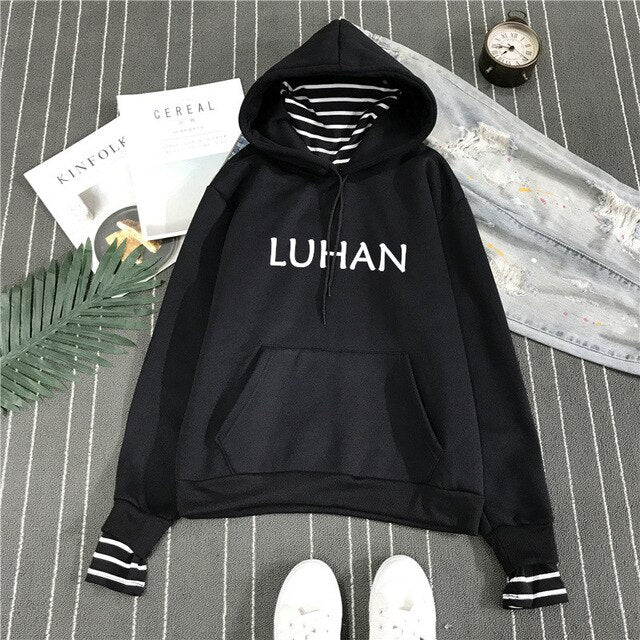 New Fashion EXO Korean Style Sweatshirt for Women Exo Kpop Clothes Casual Hoodies Letter Printed  Fleece Pullover Hooded