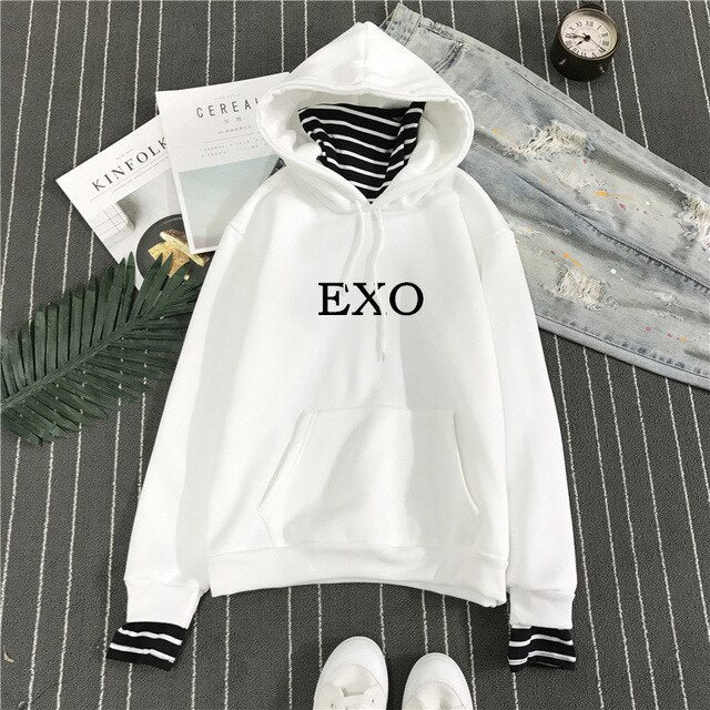 New Fashion EXO Korean Style Sweatshirt for Women Exo Kpop Clothes Casual Hoodies Letter Printed  Fleece Pullover Hooded