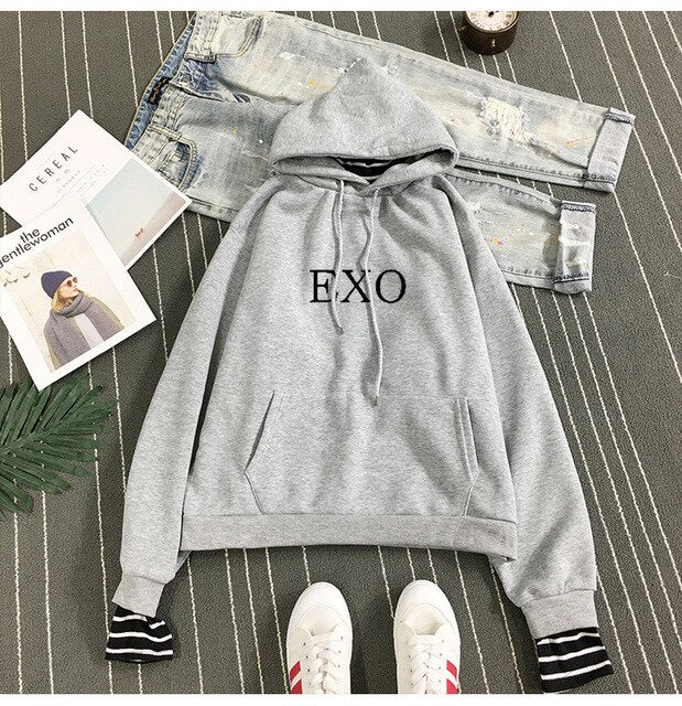 New Fashion EXO Korean Style Sweatshirt for Women Exo Kpop Clothes Casual Hoodies Letter Printed  Fleece Pullover Hooded