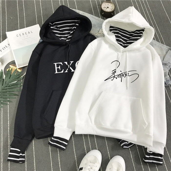 New Fashion EXO Korean Style Sweatshirt for Women Exo Kpop Clothes Casual Hoodies Letter Printed  Fleece Pullover Hooded