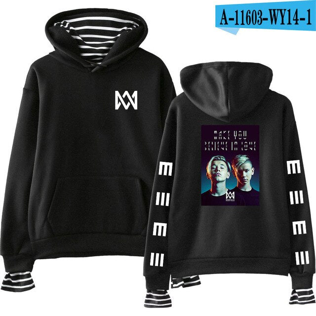 Kpop Monsta X Striped Hoodie Marcus and Martinus Hoodie Sweatshirt Pullover Tops Women Long Sleeve Hip Hop Streetwear Coats