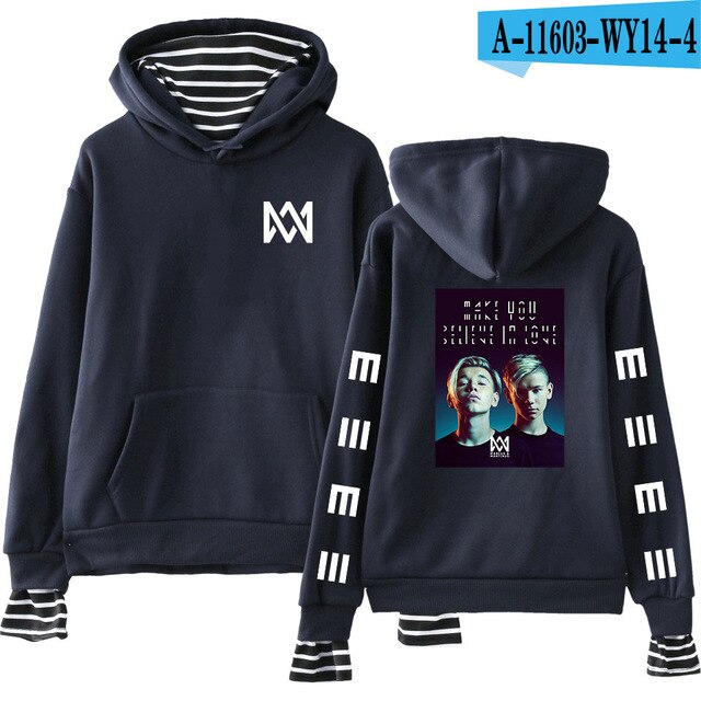 Kpop Monsta X Striped Hoodie Marcus and Martinus Hoodie Sweatshirt Pullover Tops Women Long Sleeve Hip Hop Streetwear Coats