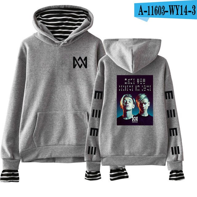 Kpop Monsta X Striped Hoodie Marcus and Martinus Hoodie Sweatshirt Pullover Tops Women Long Sleeve Hip Hop Streetwear Coats