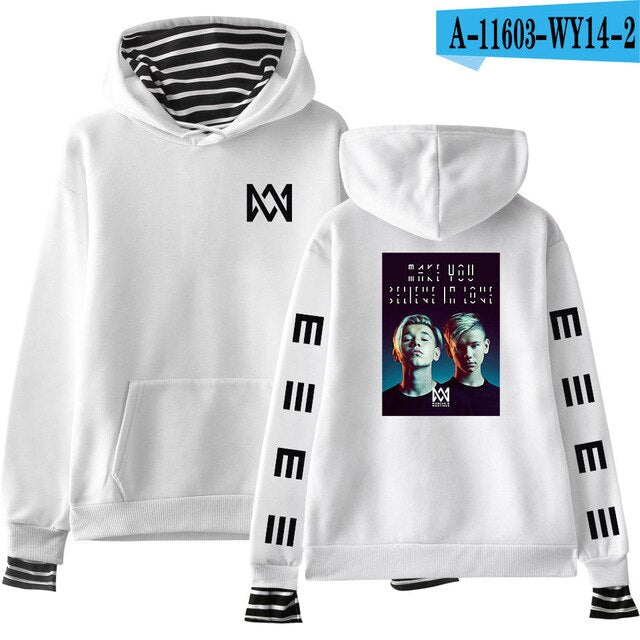 Kpop Monsta X Striped Hoodie Marcus and Martinus Hoodie Sweatshirt Pullover Tops Women Long Sleeve Hip Hop Streetwear Coats
