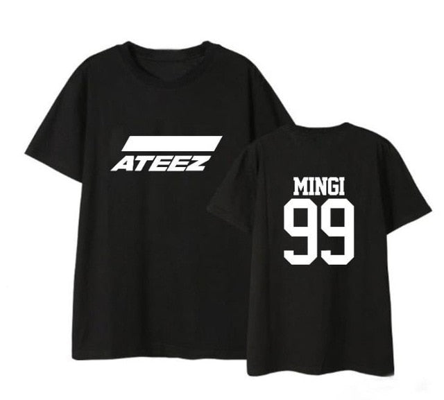 ateez member name kpop unisex loose t-shirt for top tees - Kpopshop
