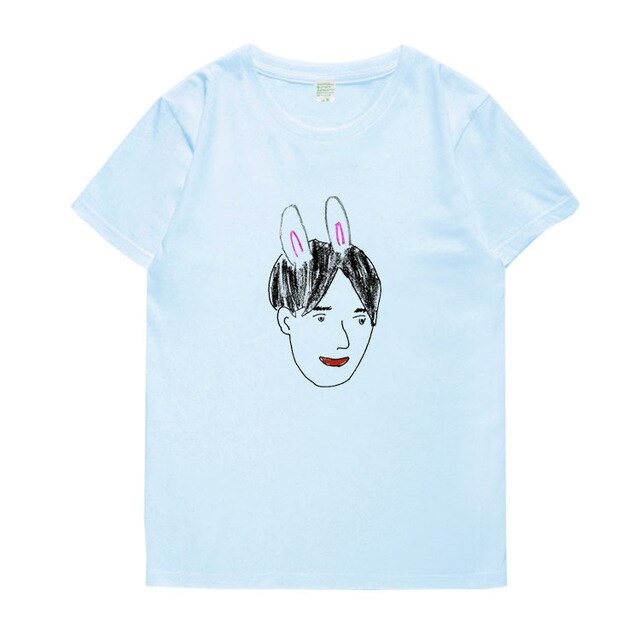 New 2021 EXO suho self portrait same printing o neck short sleeve t-shirt for summer unisex fashion kpop t shirt