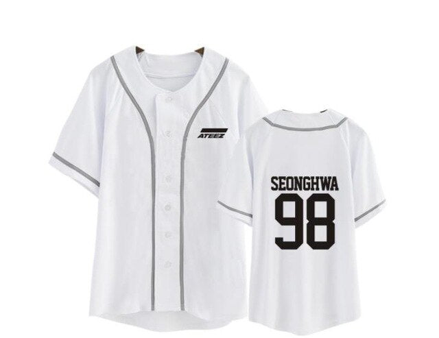 kpop ateez member name baseball for k-pop unisex loose t-shirt - Kpopshop