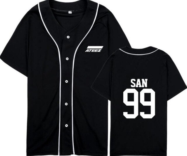kpop ateez member name baseball for k-pop unisex loose t-shirt - Kpopshop