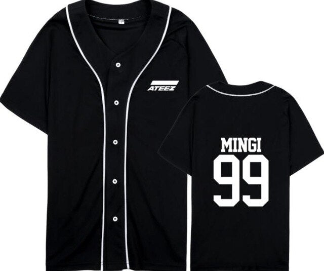 kpop ateez member name baseball for k-pop unisex loose t-shirt - Kpopshop